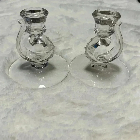 VTG Fostoria Depression Glass Candlestick Holders Beaded Glam Cottagecore EUC - Picture 2 of 9
